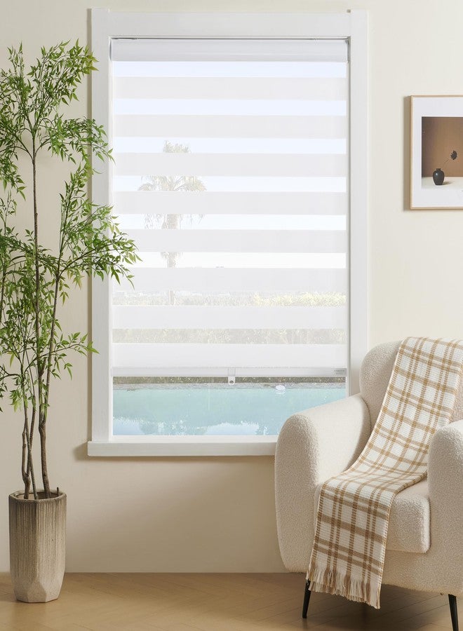 JIANGPIN TEXTILE ستائر زيبرا لاسلكية من جيانغبين تيكستايل، ستائر نوافذ زيبرا، ستائر رول شفافة، ستائر لتصفية الضوء والخصوصية للمنزل والمطبخ والحمام (عرض 24 بوصة × ارتفاع 72 بوصة، أبيض) - Image 1